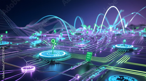 Futuristic holographic smart grid glowing with renewable energy flows symbolizing sustainable electricity systems