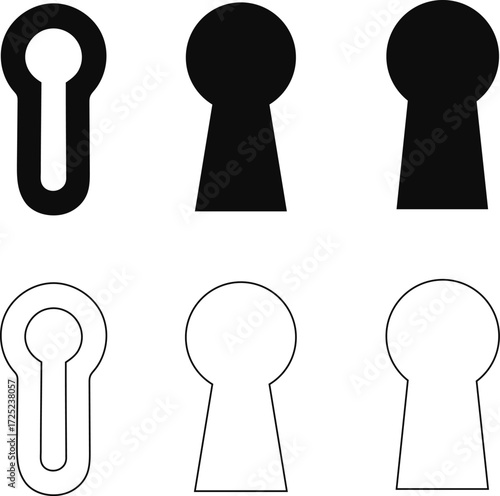 Keyhole shapes in black and white vector graphic element set