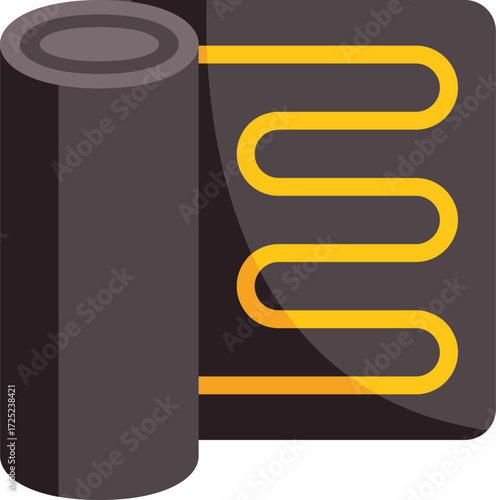 Black underfloor heating mat unrolling, showing its yellow heating system, ready for installation