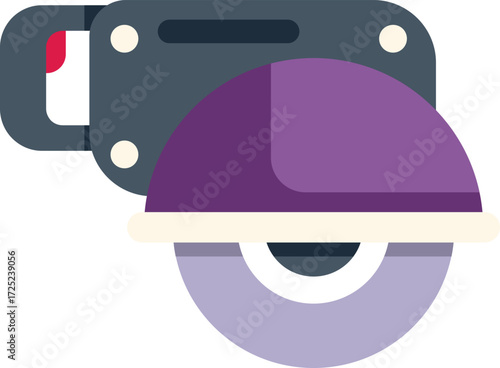 Angle grinder with rotating disk blade for cutting metal, icon illustration in flat style