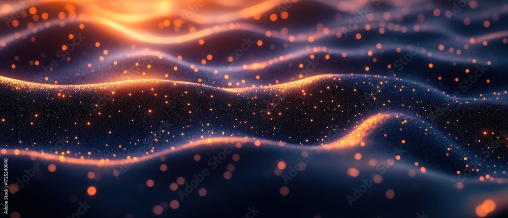 Fototapeta premium Abstract Cosmic Waves: Glowing Particles in a Dark Nebula