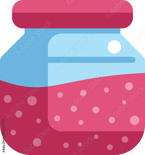 Glass jar filled with strawberry jam with bubbles inside