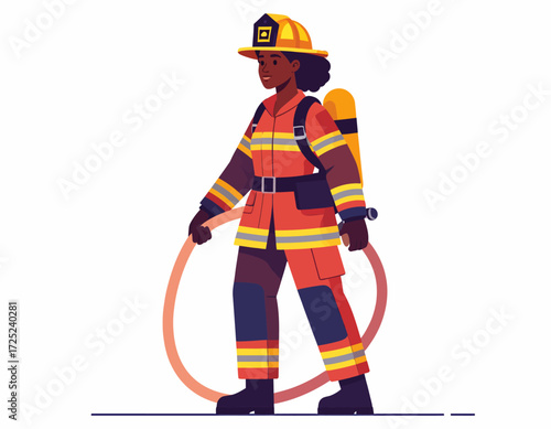 Brave Firefighter in Action Ready to Respond with Hose