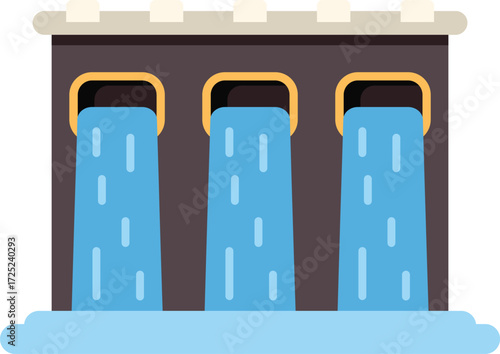 Water flowing through a hydroelectric dam, generating renewable energy