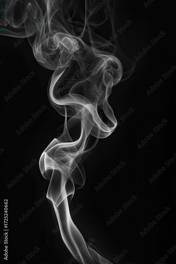 Obraz premium A graceful swirl of white smoke dances against a black backdrop, creating an ethereal and mesmerizing visual effect.