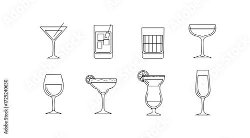 Vector art of cocktail glasses isolated