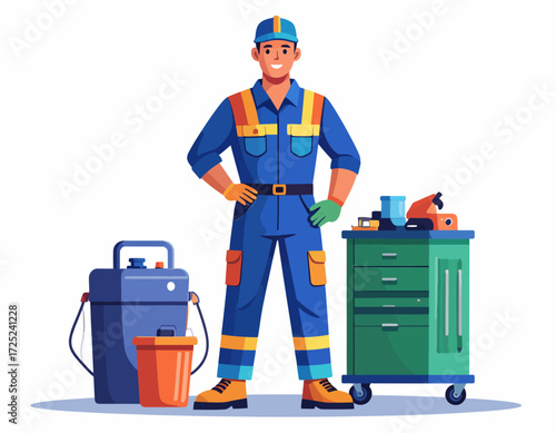 Handyman Ready to Work Professional Repairman with Tools and Gear