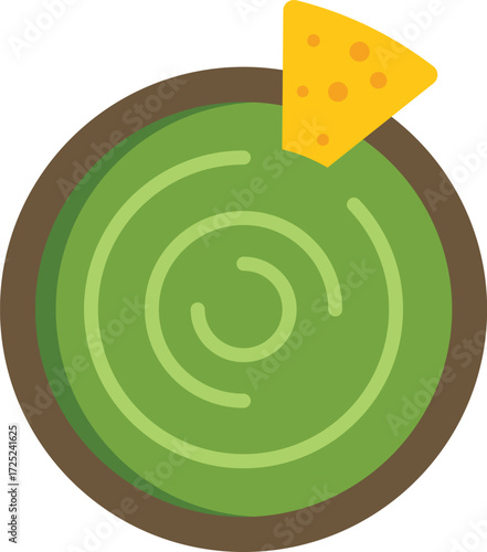 Bowl of delicious guacamole with a tortilla chip, perfect for a mexican themed design