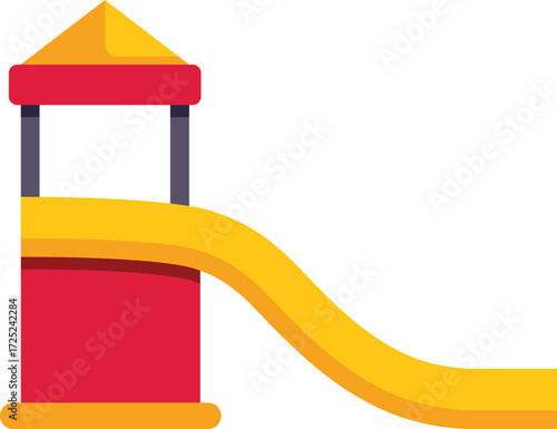 Colorful playground slide is standing tall, ready for kids to enjoy hours of outdoor fun and excitement