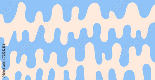 Abstract horizontal monochrome background with liquid waves. Trendy vector illustration in style retro 60s, 70s. Blue and beige colors	