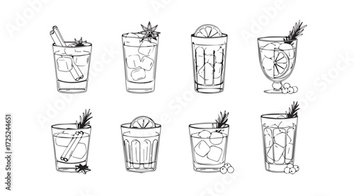 Vector art of sketched cocktails