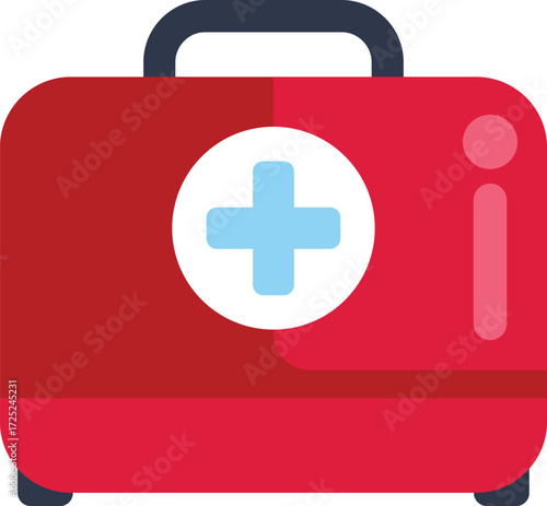 Red first aid kit closed, showing medical cross symbol, for first aid and healthcare concepts