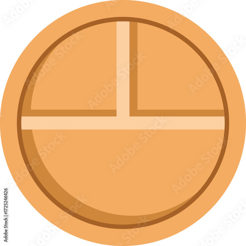 Round wooden plate divided into three sections is perfect for serving an appetizer, main course, and side dish