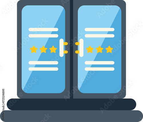Server rack storing data with five star security rating for cybersecurity concept