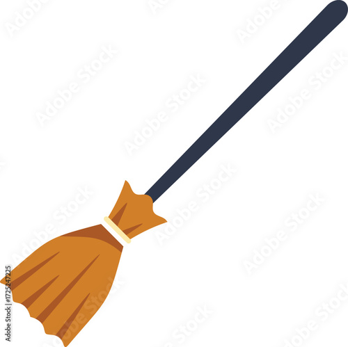 Classic witch broom flying on a white background, perfect for halloween projects