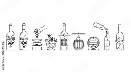Vector art of wine making process set