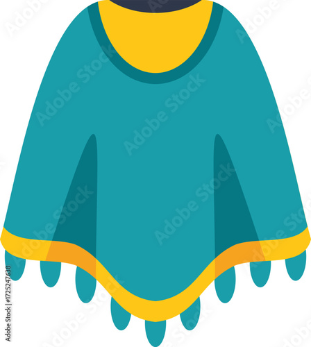 Blue mexican poncho with yellow trim showing traditional garment