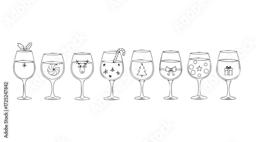 Vector art of christmas wine glass set