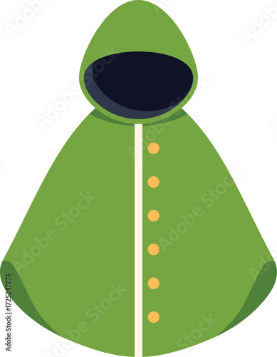 Green raincoat protecting from bad weather, staying dry and comfortable during rainy season