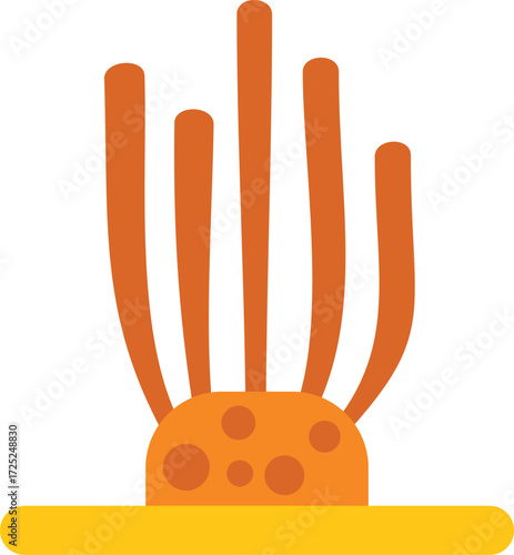 Colorful tube sponge growing on the seafloor, simple flat design illustration of undersea life