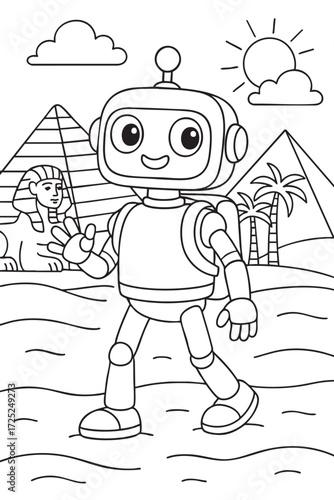 Robot in Egypt - Coloring Page for Kids