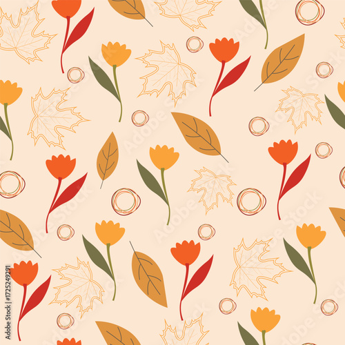 Print autumn_seamless_pattern_stylized_fall_foliage_with_vibrant_leaves_seasonal_themed_background