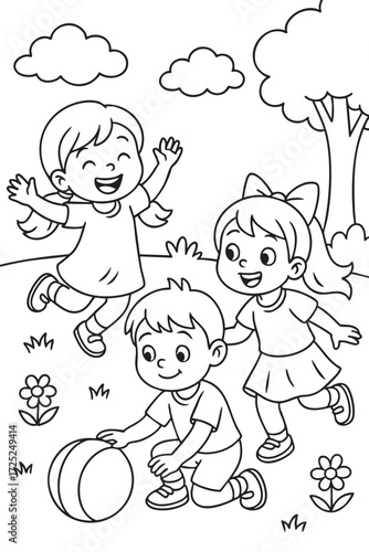 Children Playing - Coloring Page for Kids