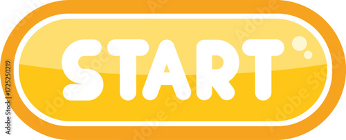 Shiny yellow rounded oblong button showing the word start, for games and apps