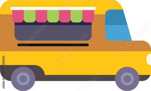 Yellow food truck offering street food and snacks to pedestrians
