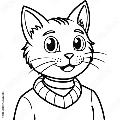 Vector art of cute cartoon cat in a sweater, coloring page