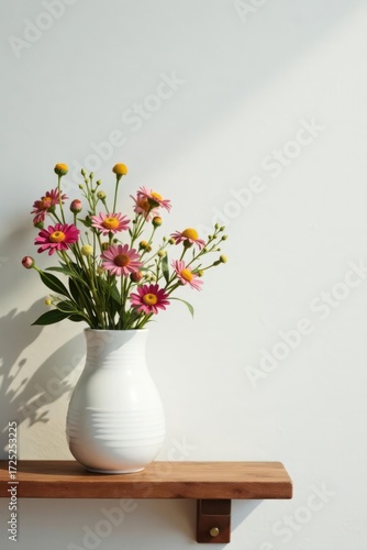 Wallpaper Mural Rustic wooden shelf, delicate wildflowers, ceramic vase , white, spring Torontodigital.ca