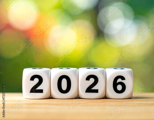 Display of numbered dice showing 2026 during a lively outdoor game night Generative AI