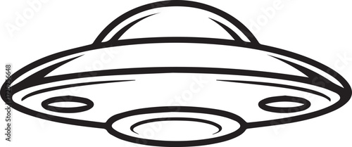 Retro flying saucer silhouette with domed cockpit and lights concept for alien space travel