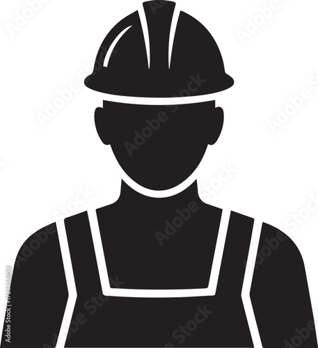 Silhouette of a construction worker wearing a hard hat and overalls symbol representing labor and industry