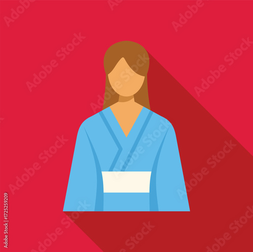 Young woman with long brown hair wearing light blue kimono, traditional japanese clothing