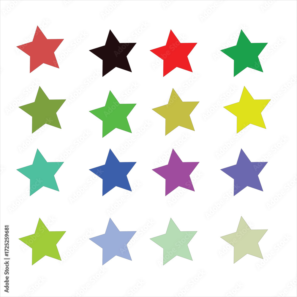 Obraz premium Colorful Star Vector Icon Set with a Modern Flat Design Palette for Rating Favorite and Web Graphics 