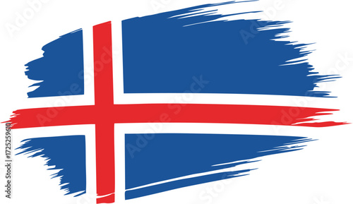 Artistic brushstroke illustration of the Icelandic flag. Features the iconic blue, red, and white Nordic cross, symbolizing national identity and heritage