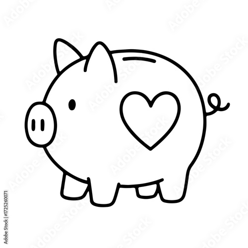Piggy bank with heart icon black and white outline
