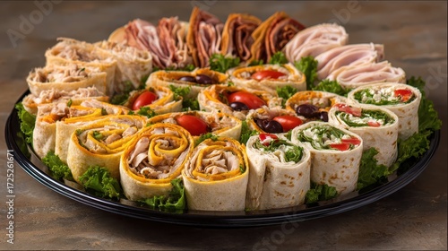 Assorted Tortilla Wraps on a Catering Platter for Parties and Buffets