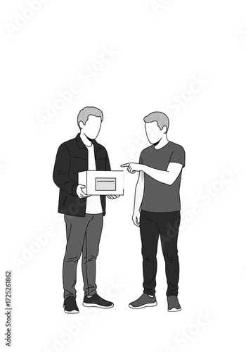 Flat Vector Illustration of People Exchanging a Package