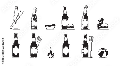Vector art of barbecue beer set line