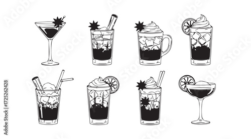 Vector art of cocktail set line art