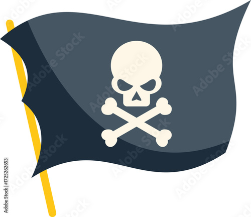 Waving jolly roger pirate flag with skull and crossbones on white background