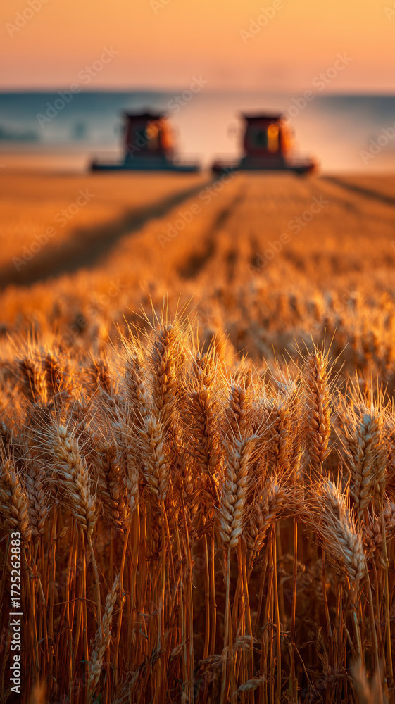 Obraz premium Golden hour transforms vast wheat field into a serene landscape