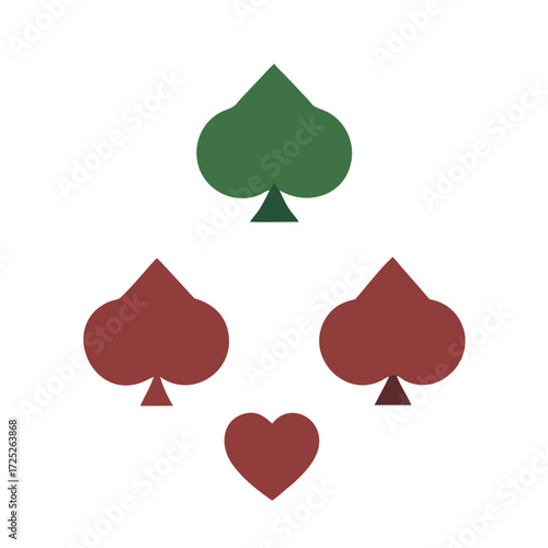 Spades and Heart Playing Card Suit Icons Vector in Green and Red Tones