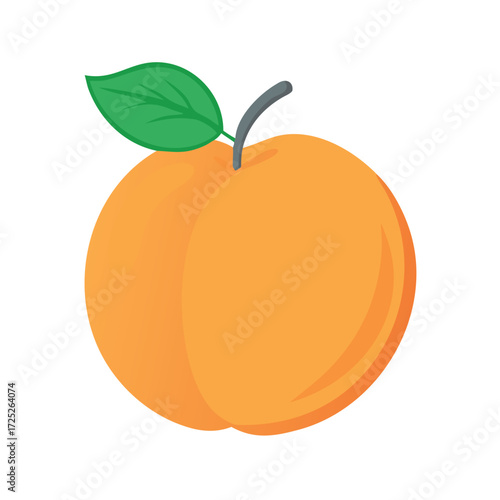 Simple Apricot or Peach Fruit Icon Vector Illustration with Leaf and Stem