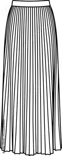Elegant pleated maxi skirt fashion design apparel clothing garment illustration vector vector