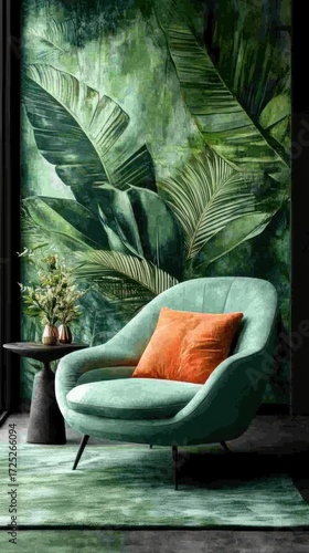 Serene Green Oasis: Luxurious Armchair in Tropical Setting