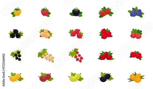 Berries flat design. Vector illustrations on white background. Icons. Fruit set	
