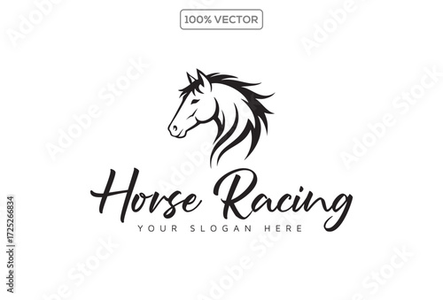 Horse Abstract Emblem Logo, Minimalist Vector Concept Illustration